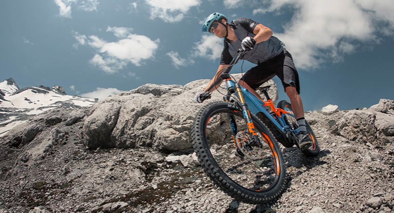 Cyclist riding a mountain eBike.