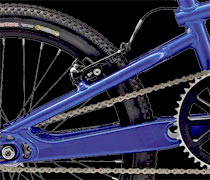 BMX race bike brake mounts are located on top of the seatstays.