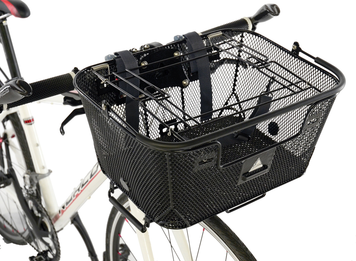 black metal bike basket