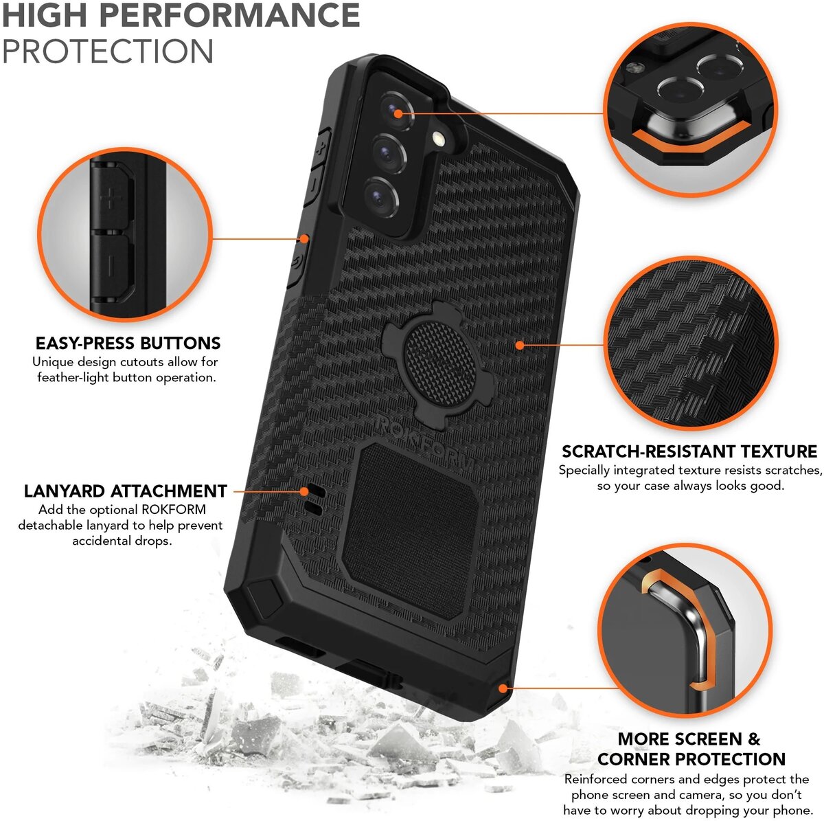 Rokform Rugged Case—Samsung Galaxy S21 Ridgeline Bike Ski