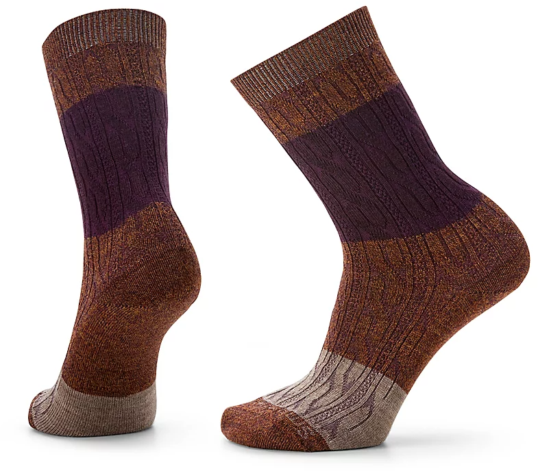 Smartwool Women's Everyday Color Block Cable Crew Socks Brick Wheels