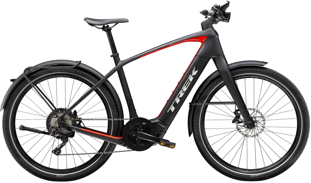 2020 Trek Allant+ 9S electric city bike in black and red