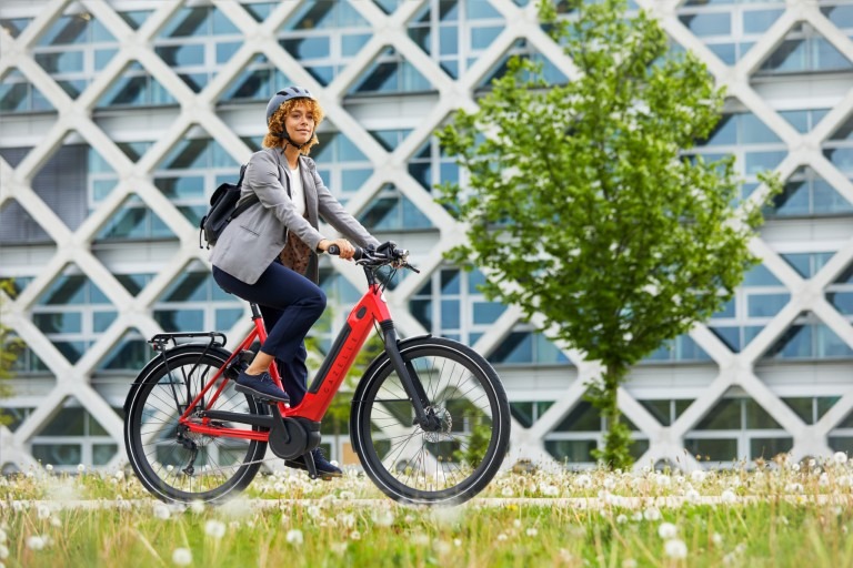 Woman riding electric bike