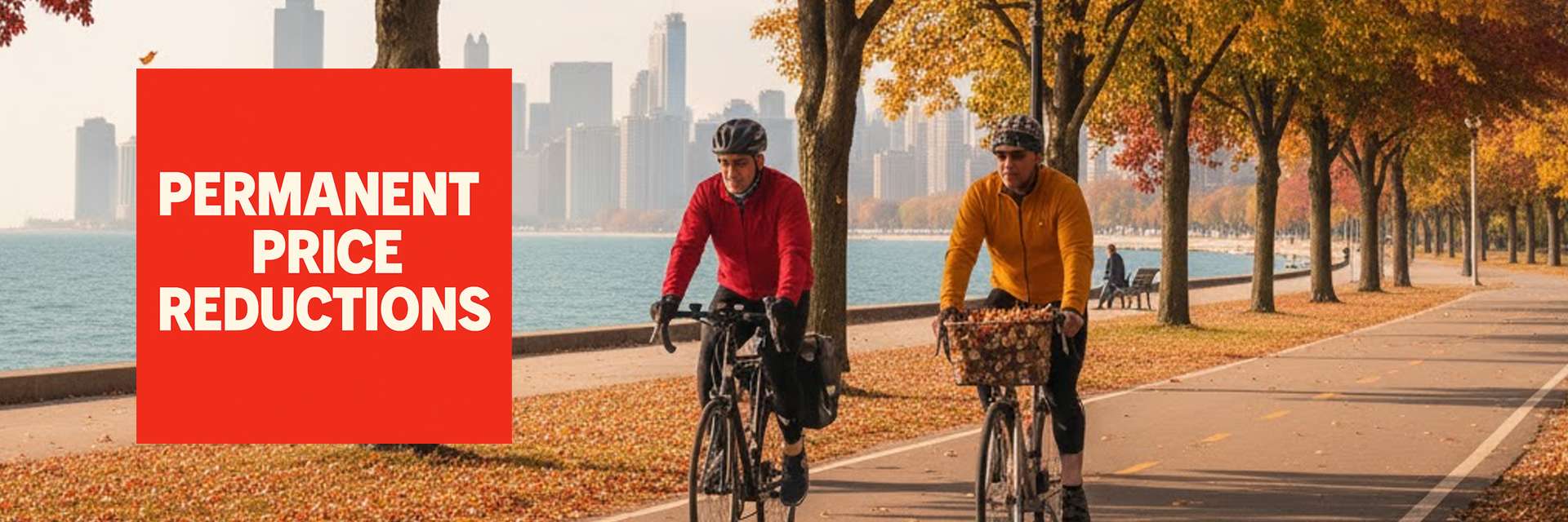 2 bike riders in fall in Chicago 