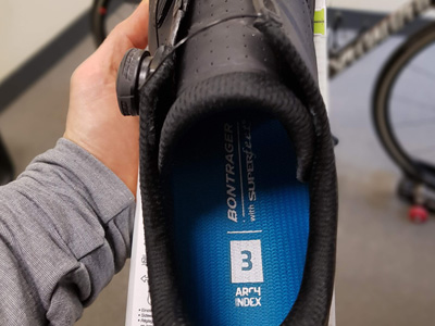 Bontrager cycling insoles being adjusted at our bike fit studio in Guelph, Ontario