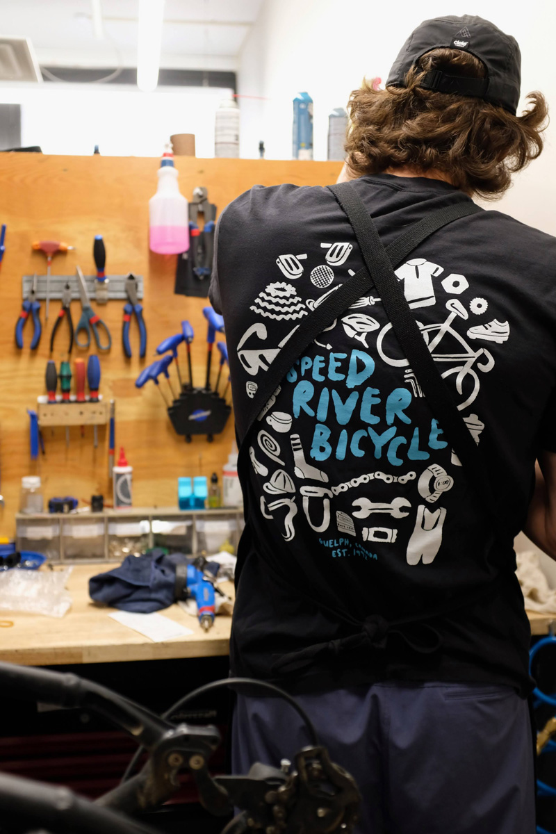 Shawn working hard in our custom SRB Tees at our downtown Guelph location