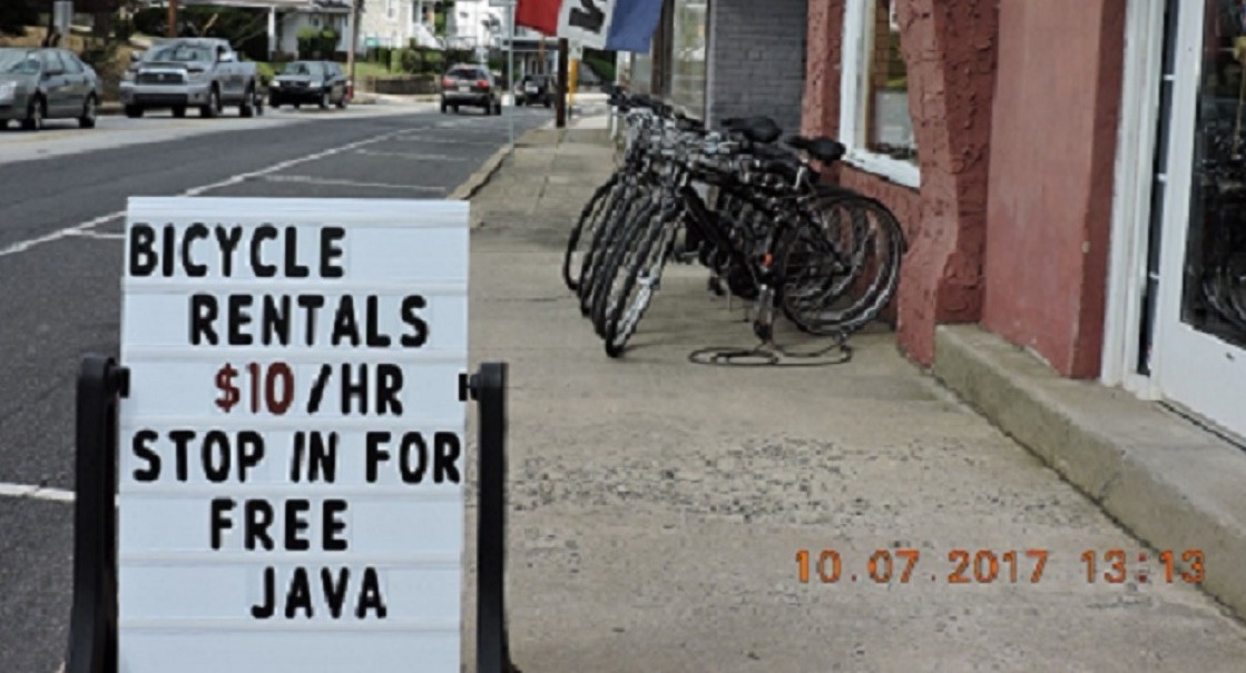 Bike Rentals $10/hr - Stop In For Free Java