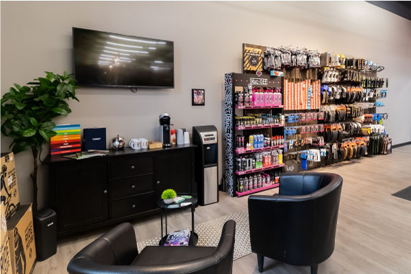Our Unity Square bike shop in Edmonton has a nice space to relax if you're waiting for a repair or trying on shoes