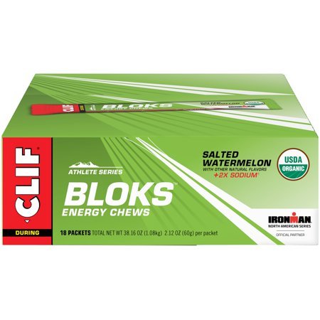 Clif Bloks Energy Chews - Salted Watermelon - Box of 18 Packs (6 x 10g chews per pack)