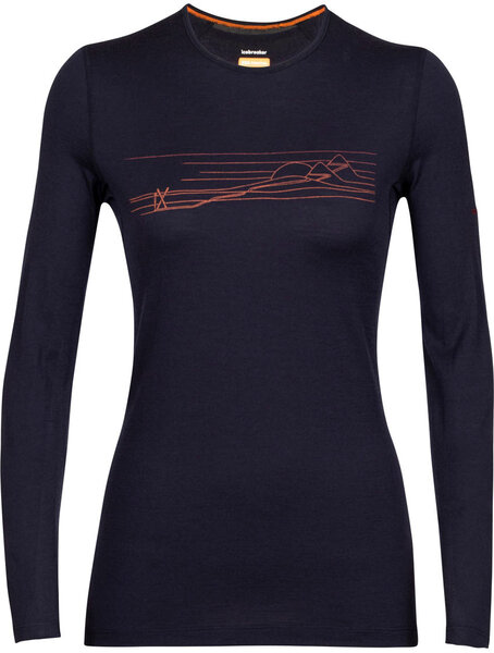 Icebreaker 200 Oasis Ski Stripes Long Sleeve Crewe Top - Women's Color: Midnight Navy