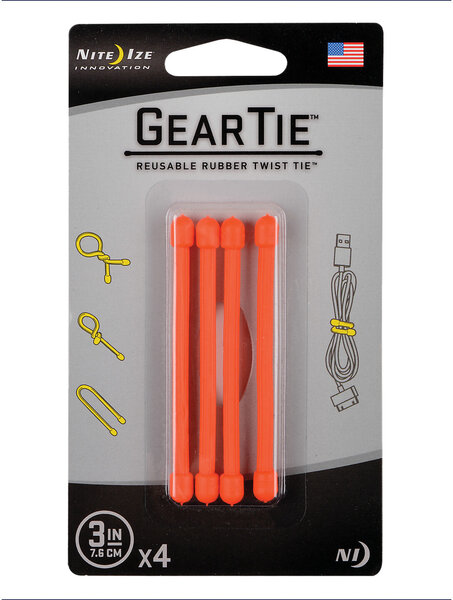 Nite Ize Gear Tie Reusable Twist Tie 3" - 4 Pack 