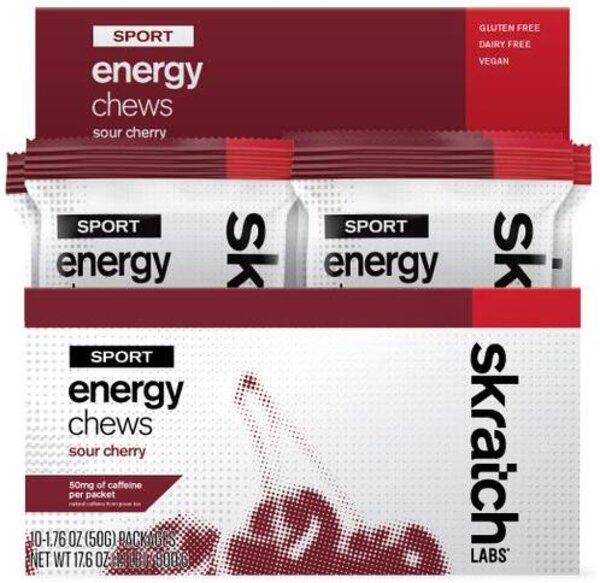 Skratch Labs Sport Energy Chews - Sour Cherry (50g) - Box of 10 Pouches 