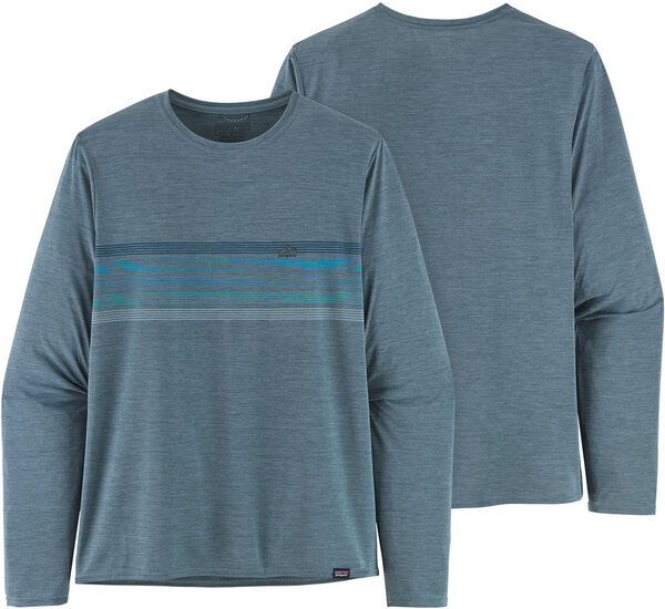 Patagonia L/S Cap Cool Daily Graphic Shirt - Men's Color: Line Logo Ridge Stripe: Light Plume Grey X-Dye