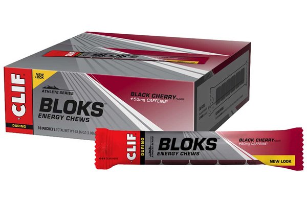 Clif Bloks Energy Chews - Black Cherry - Box of 18 Packs (6 x 10g chews per pack) 