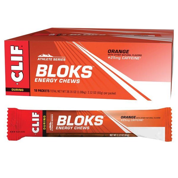 Clif Bloks Energy Chews - Orange - Box of 18 Packs (6 x 10g chews per pack)