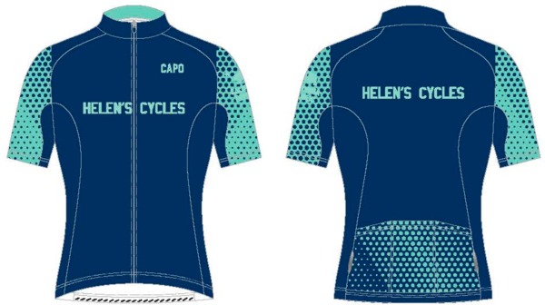 Helen's Cycles/I. Martin Bicycles Helen's Cycles Blue Dot Custom Kit - short sleeve jersey by Capo 