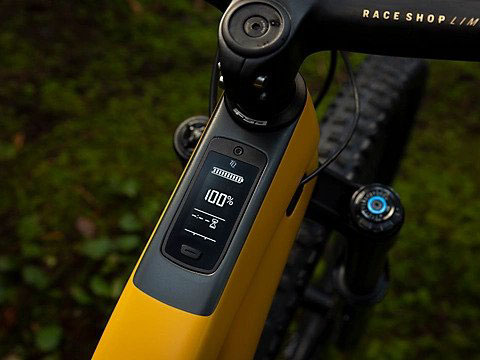 Trek Fuel EXe electric mountain bike has a display on the toptube