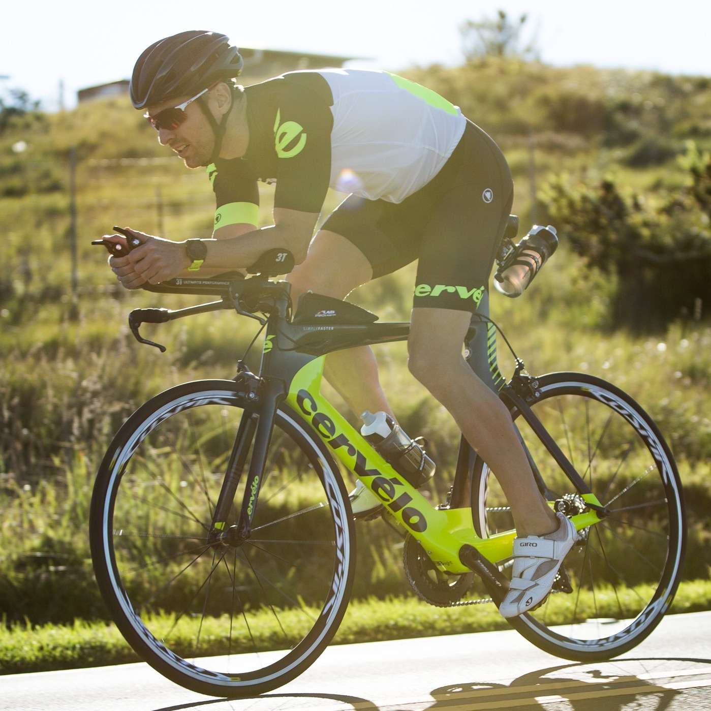 Image of a person riding a road bike in a triatholon