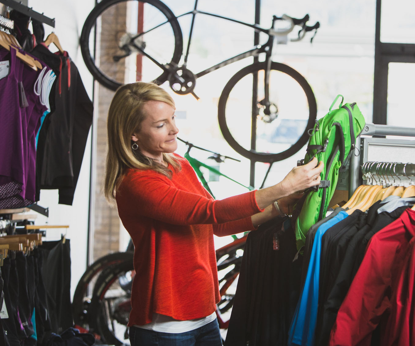 Woman shopping for cycling apparel