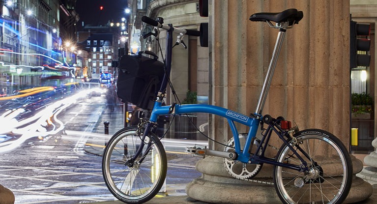 Folding bike on a city street