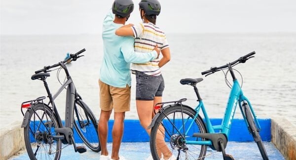Two People Enjoy Bicycling
