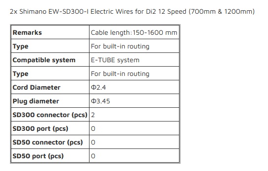 Shimano EW-SD300-I Electric Wires Specifications