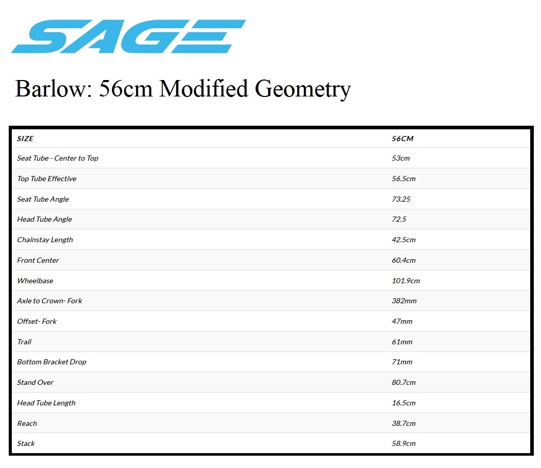 Sage Barlow 56cm Geometry Chart