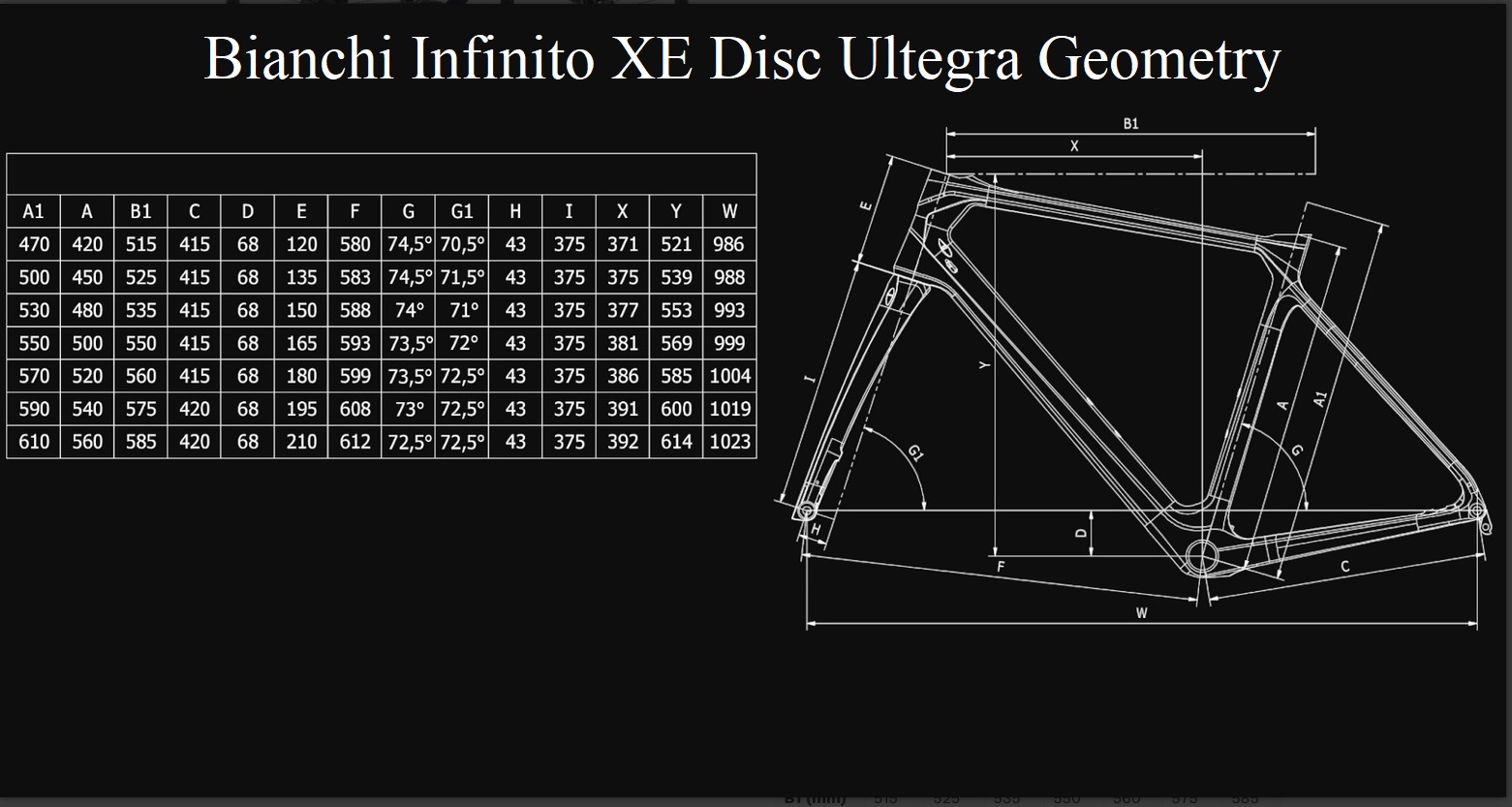 Bianchi Infinito XE Disc Ultegra Geometry