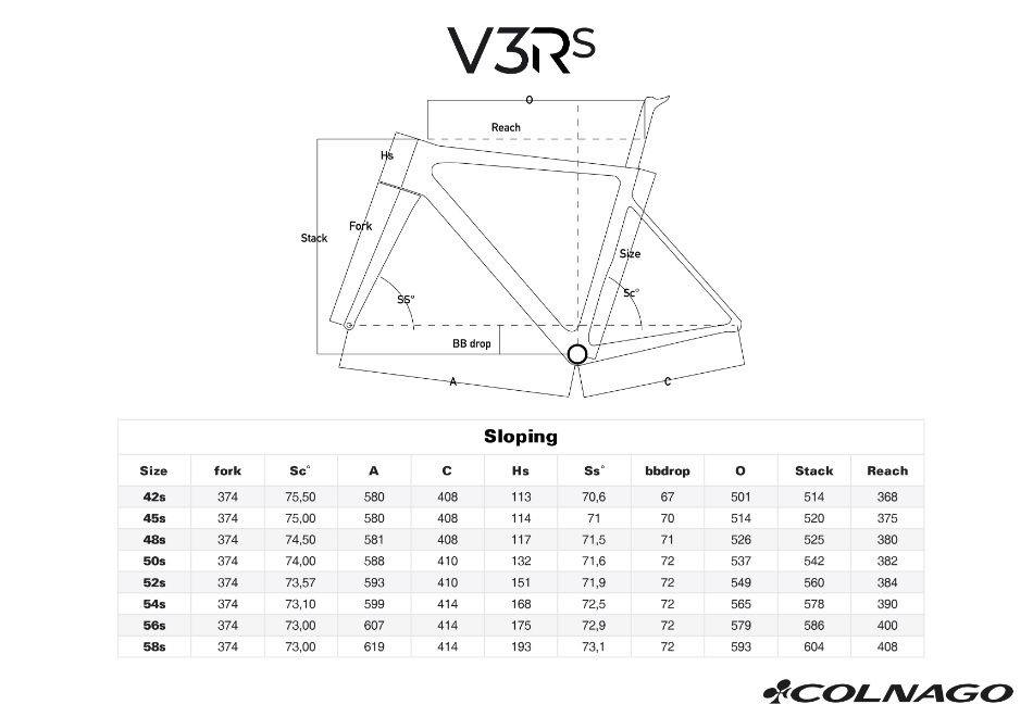Colnago V3Rs Geometry Chart