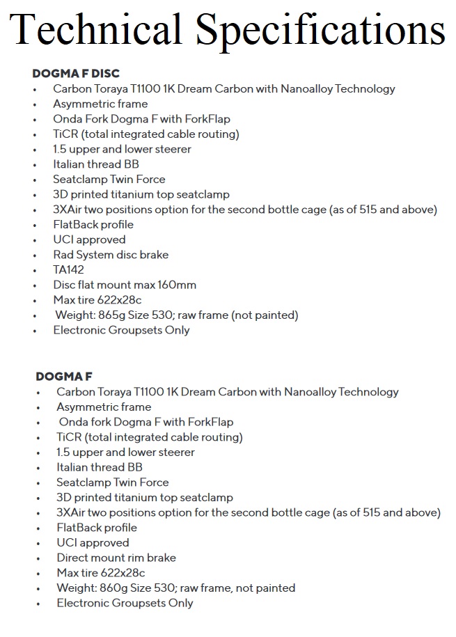 Dogma F Technical Specifications
