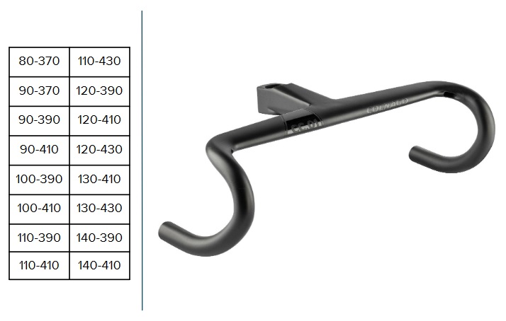 The new Colnago CC.01 monocoque handlebar/stem and size chart