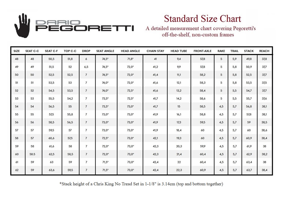 Pegoretti Duende Rock and Roll Standard Geometry Chart