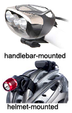 Handlebar- and helmet-mounted bicycle lights are a powerful combination!