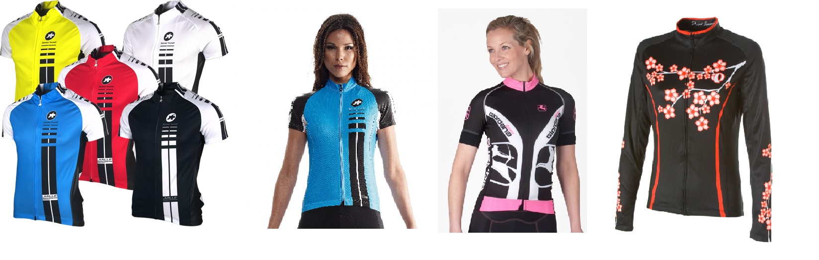 Assos, Pearl Izumi and Giordana cycling jerseys.