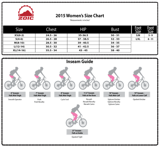 Zoic Shorts Size Chart