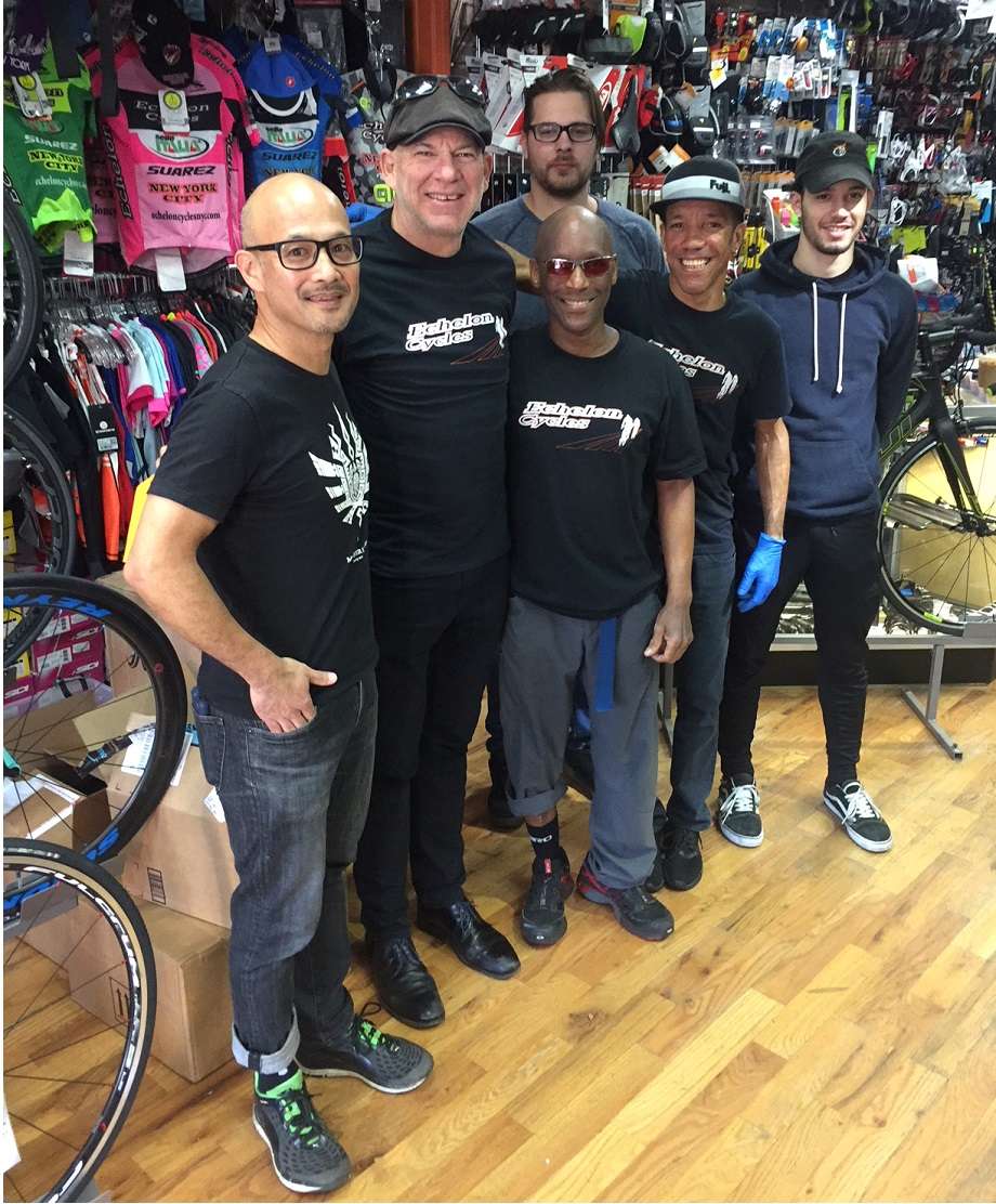 Bob Roll, Pablo, and Echelon Cycles' staff