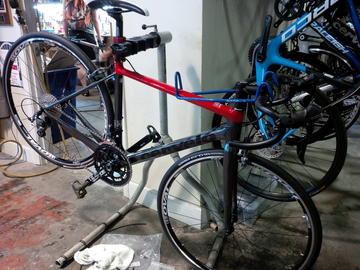 Road bike in repair stand