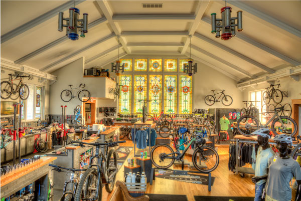 Webcyclery has a lot of open space that we've filled with bikes and skis.