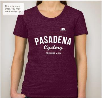 Pasadena Cyclery WOMENS T-SHIRT TRI CRANBERRY