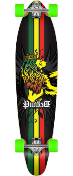 Punked Kicktail Complete Rasta Lion Longboard