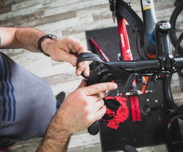 Bike technician working on a bike