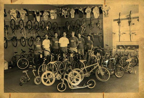 Black and white image of a The Bike Palace