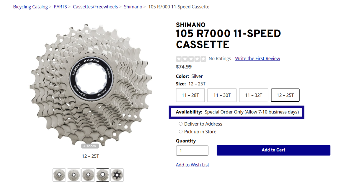 Example of Availability: Special Order Only