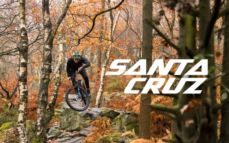 Mountain biker riding a Santa Cruz mountain bike