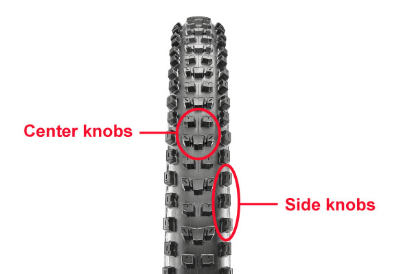 mtb tire illustrating center and side knobs