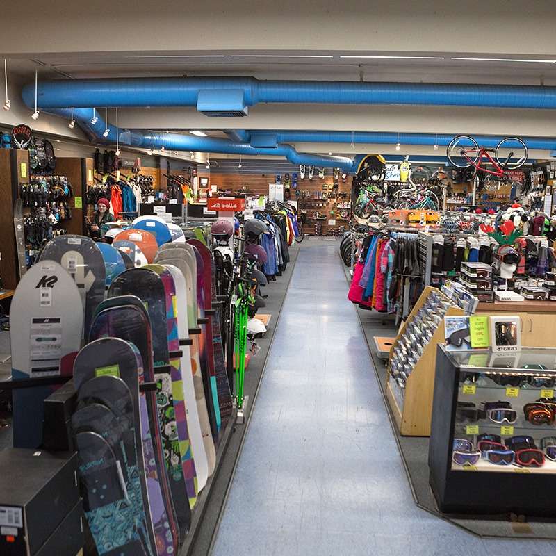 View of the snow sports products in the store