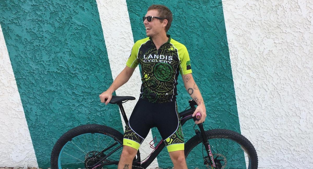 Cyclist in Landry's kit