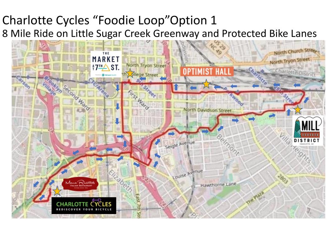 Charlotte Cycles "Foodie Loop" Option 1