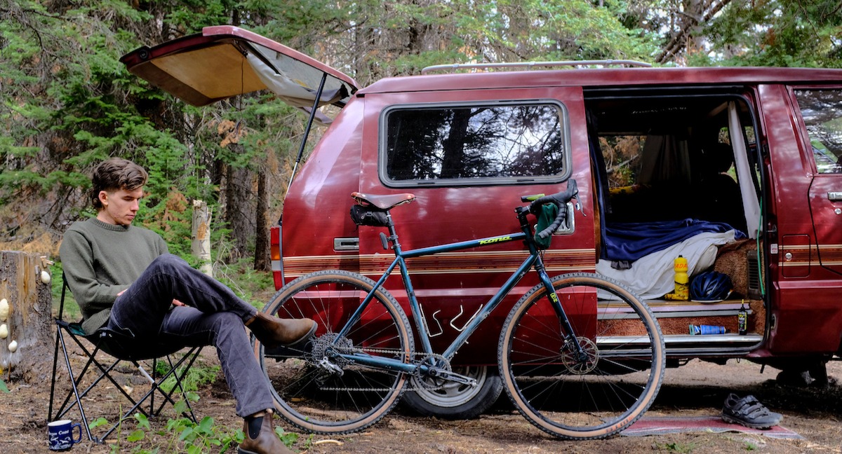 cyclist at his camping site