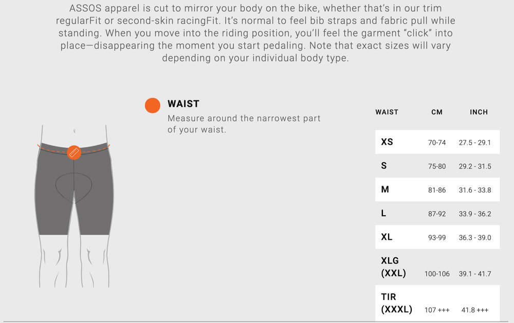 Assos Clothing Sizing Chart